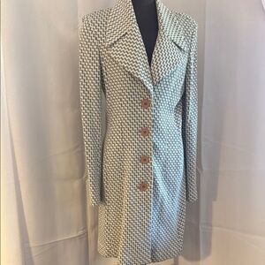 Vintage Women's Houndstooth Coat Metallic Silver and White, Made in Canada
